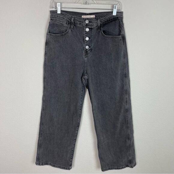 Levis Gray Washed Black Mile High Cropped Wide Leg Jeans 29 - Picture 2 of 8
